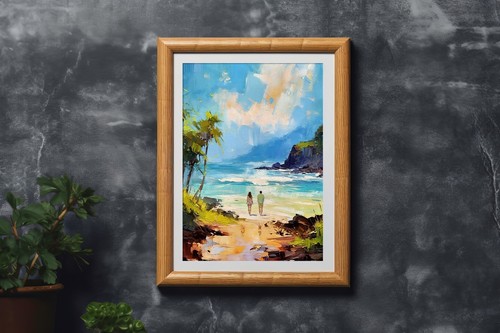 Romantic Beach Walk 5"x7" Print on Matte Paper | Peaceful Seaside Oil Painting - Picture 9 of 18