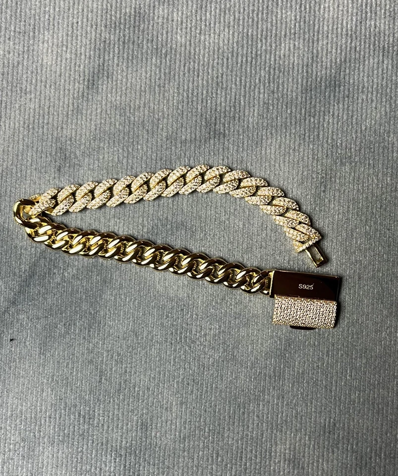 Moissanite 925 Silver Gold Cuban Bracelet 8mm VVS1 D Color Luxury Iced Out GRA - Bild 3 von 4