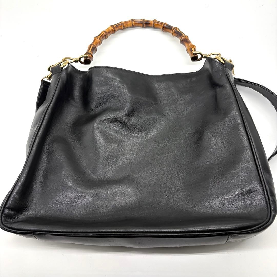 GUCCI 001 123 1577 Bamboo Shoulder Bag Leather Black Vintage Logo From Japan thumbnail 2