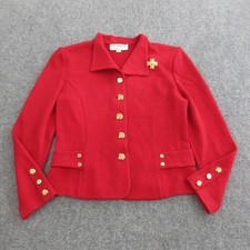 St John Collection Jacket Womens 6 Red Knit Blazer Gold Button Chain Trim
