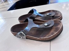 Birkenstock Womens Thong Sandals Size 38 US 7.5 Glitter Black Cork Footbed