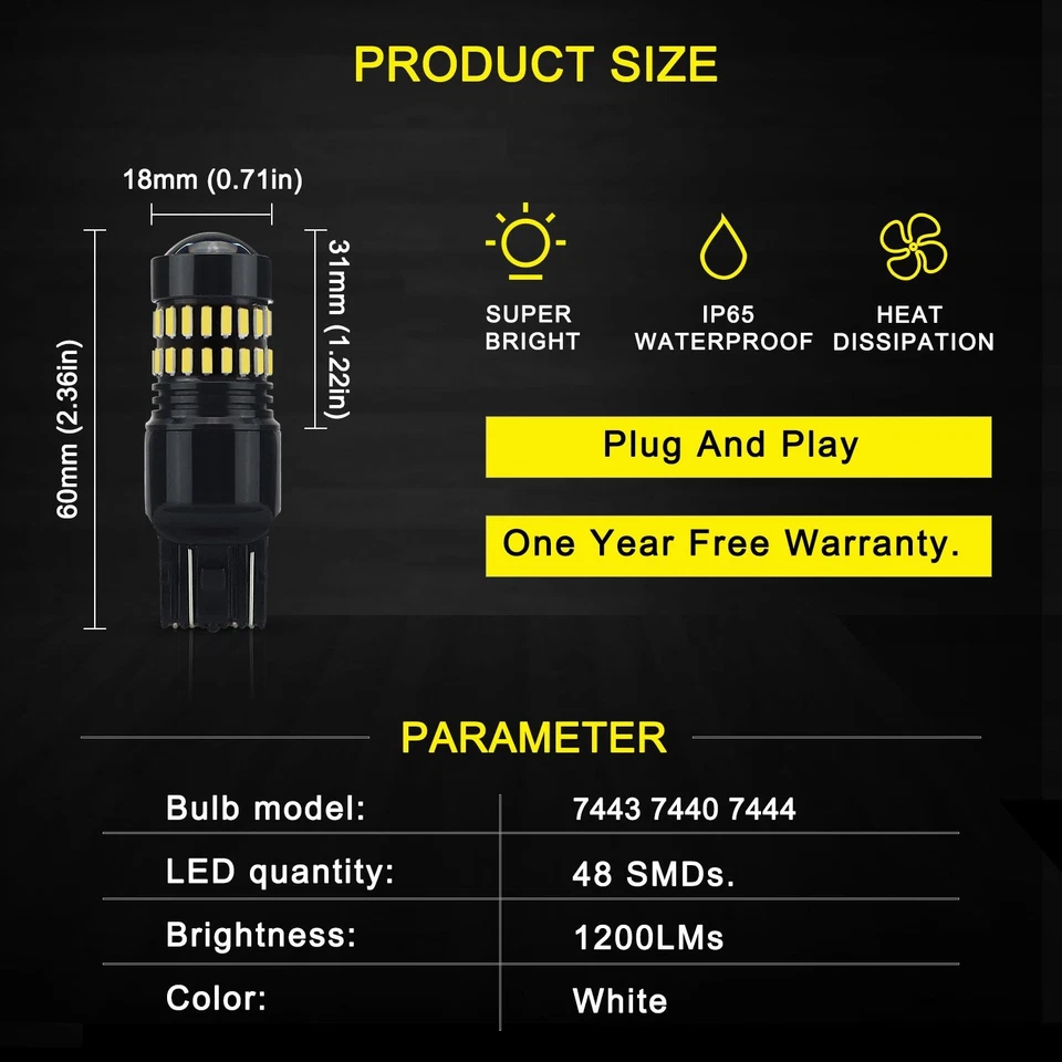 AUXITO 7443 7440 LED Bombillas de luz de señal de freno inverso de respaldo súper brillantes 2/10x Foto 3 de 4