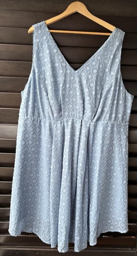 Torrid Womens Textured Chiffon V Neck Dress Size 26 Sleeveless Light Blue NWT