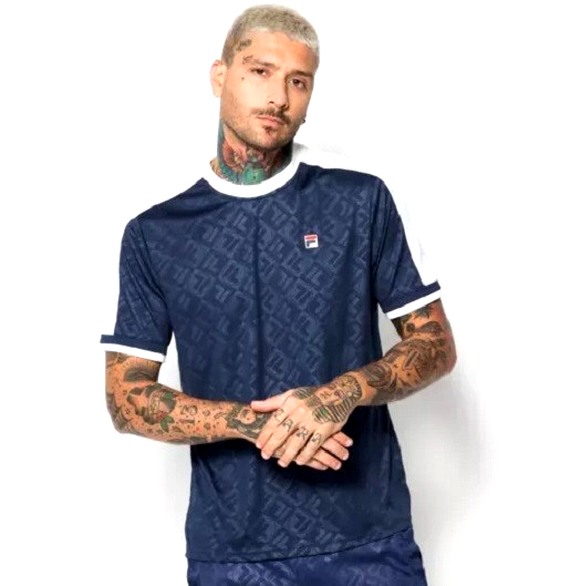 T shirt calcio FILA Marc Shadow logo blu navy retrò