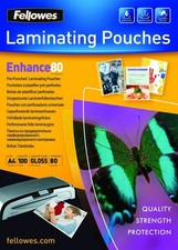 Image of Fellowes 54525 A4 Pre-Punched 80 Micron Laminating Pouch 100pk