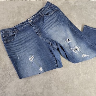 Faded Glory 24W Plus Distressed Dark Blue Straight Leg Denim Jeans Stretch