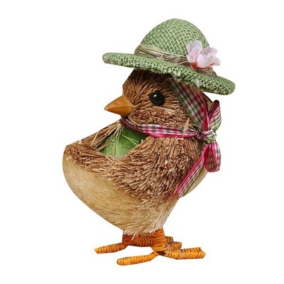 Straw Small Duck Chick Figurine with Bowknot Weaving Animal Statue for Doll Orna