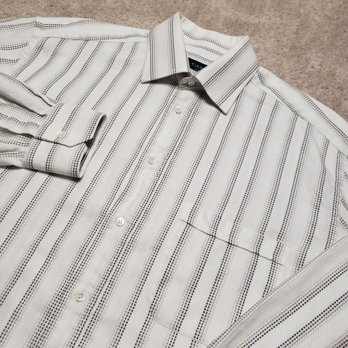 Canali Shirt Mens 16.5 42 White Brown Blue Striped Textured Knit Italy European - Picture 1 of 16