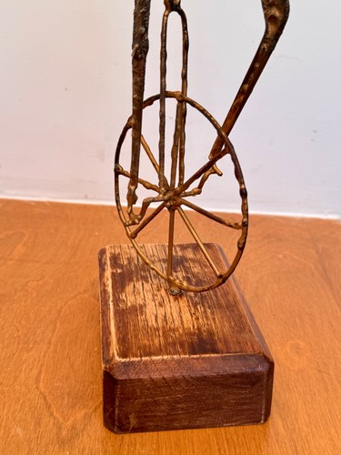 Brutalist Studio Metal Brass Wood Unicycle Sculpture Vtg Burlini Mcm Jere Art - Picture 16 of 17