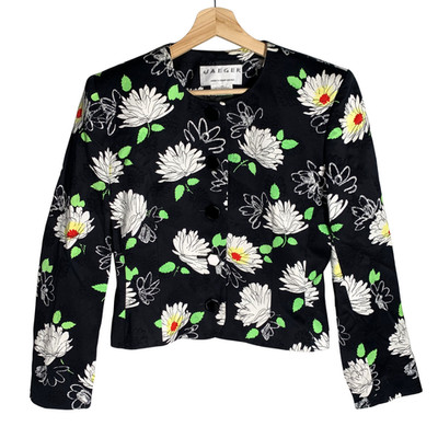 Vintage Jaeger Struktur Blazer Gr. UK 10 Schwarz Lotusblume Statement 90er