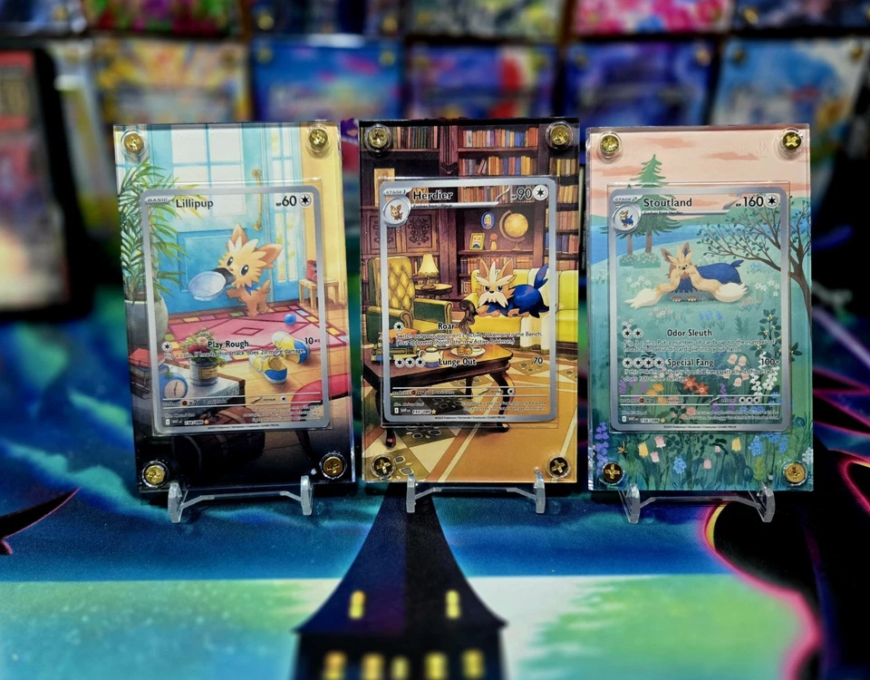 x3 Pokemon Lillipup Herdier Stoutland IR White Flare Extended Art Case - Image 2 of 4