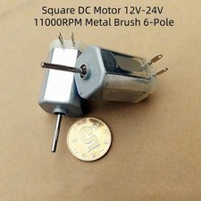 Square DC Motor 12V-24V 11000RPM Metal Brush 6-Pole Rotor Micro Electric Motor