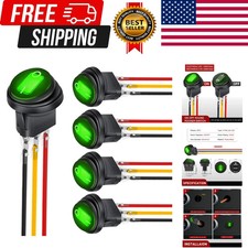 5Pcs Waterproof round Rocker Toggle Green LED Switch 12V 20A 3 Pin on off SPST f