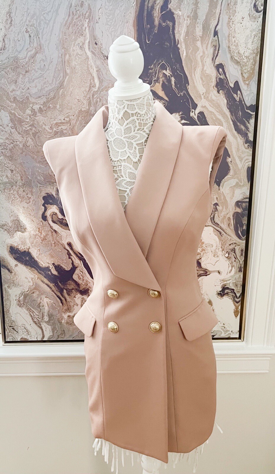 Balmain Double Breasted Gold Button Sleeveless Dr… - image 2