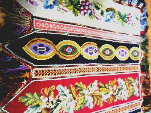 Antique Afghan Throw cover end 19c cross stitch &needlepoint work 80"x65" - Picture 8 of 20