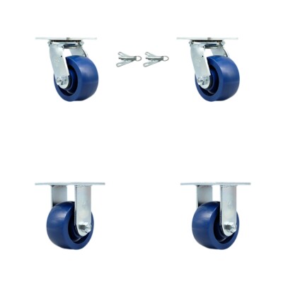 4 Inch Solid Polyurethane Caster Set with Roller Bearings 2 Swivel Lock 2 Rigid