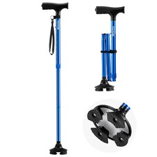Walking Cane Folding Walking Stick with 8-Level Height  4-Pronged Pivoting Base