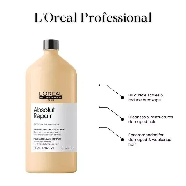 With Pump LOreal Professional Absolut Repair Gold Quinoa+Protein Shampoo 50.7oz - Image 4 of 4