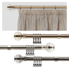 Extendable Curtain Poles with End Finials & Rings-1.2m-2.1m/1.6m-3m Metal Slice