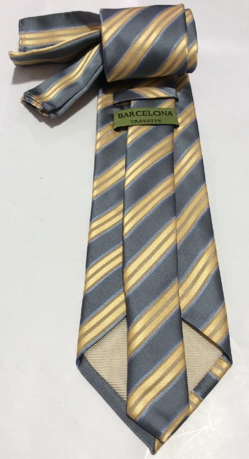 JUEGO PAÑUELO CORBATA CUELLO DISEÑO SEDA ESTAMPADO RAYAS MULTICOLOR BARCELONA CRAVATTE NUEVO Foto 3 de 4