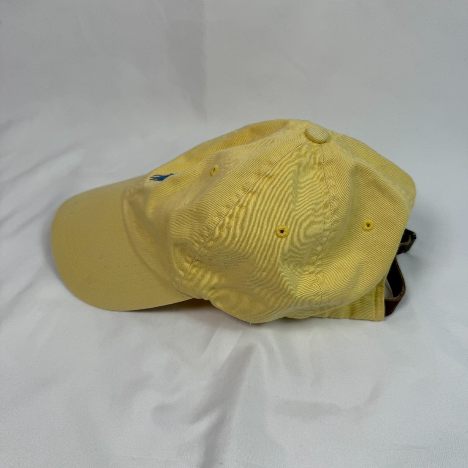 PONY Cappello Polo Ralph Lauren vintage anni 90 cinturino in pelle giallo con frangia blu