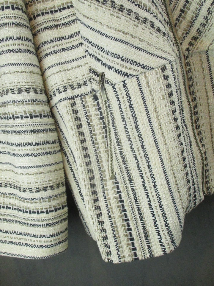 Blazer Chicos Mujer Talla 4 Crema Rayas Tweed Cremallera Completa Carrera Oficina Corp Core Foto 4 de 4