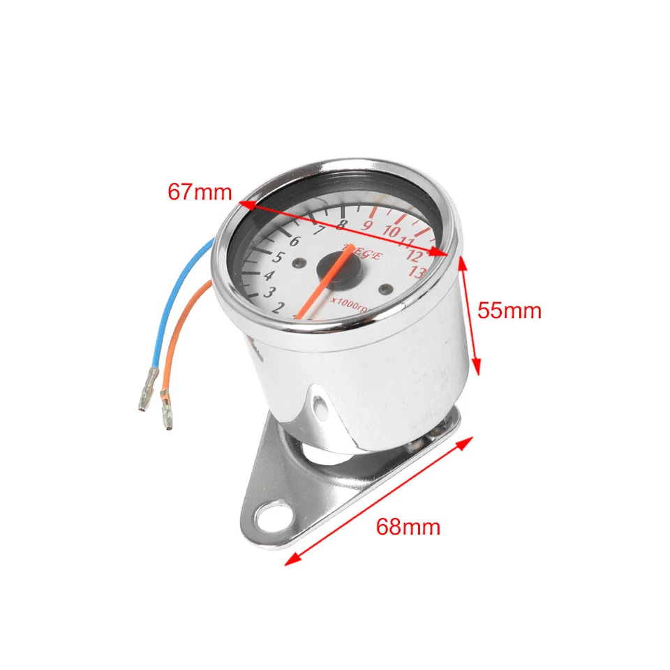 Chrome Universal Motorcycle LED White Backlit Tachometer Gauge For Suzuki Yamaha - Image 3 of 4