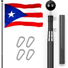 16 Ft Telescoping Flagpole Black Puerto Rico Puerto Rican Flag 3x5 Ft Emb