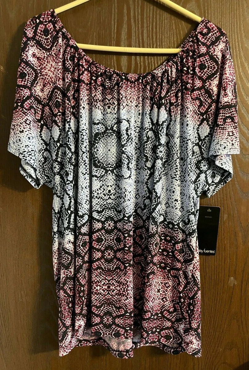 Daisy Fuentes Berry Combo Cap Sleeve Tunic Top Blouse 1X eBay