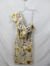 Asos Women Dress 12 Beige Floral Ruffle Yellow Asymmetric Short Sleeve Zips Midi