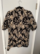 Tori Richard Men Large Black Floral SS Cotton Lawn Hawaiian Shirt USA Made A