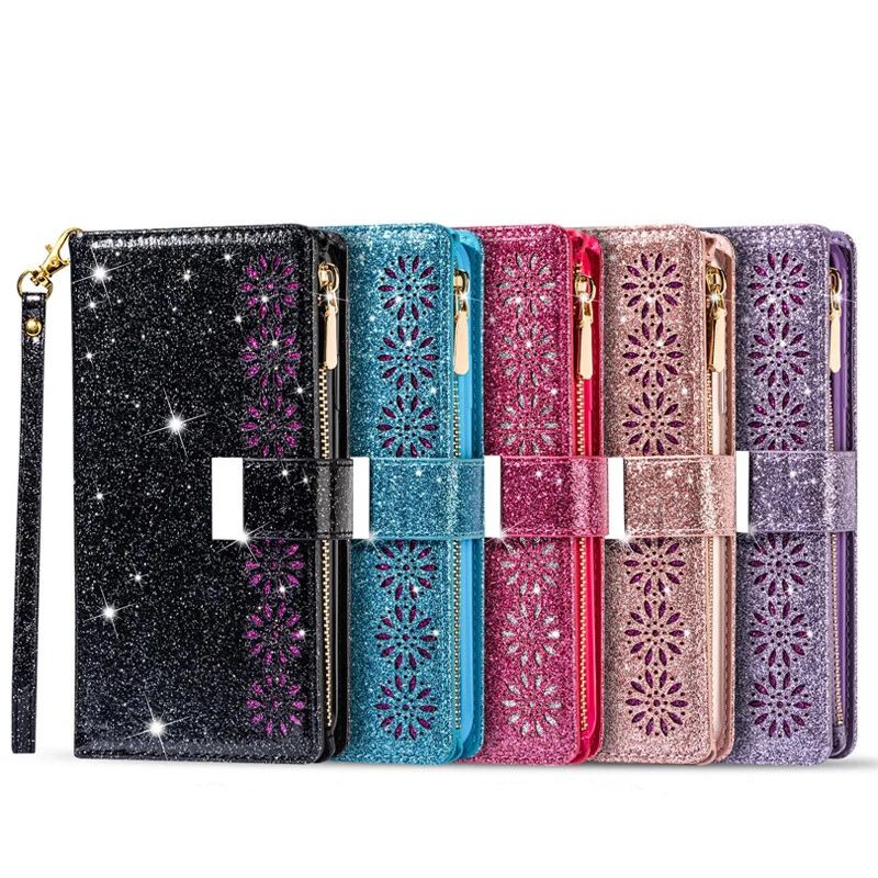 Glitter Wallet Case Zip Multi Card Flip Cover for Huawei P40 P30 P20 Lite Pro - Image 2 of 4