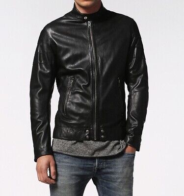 Men Slim Fit Biker Motorcycle Lambskin Leather Jacket Coat Outwear Jackets T1300 