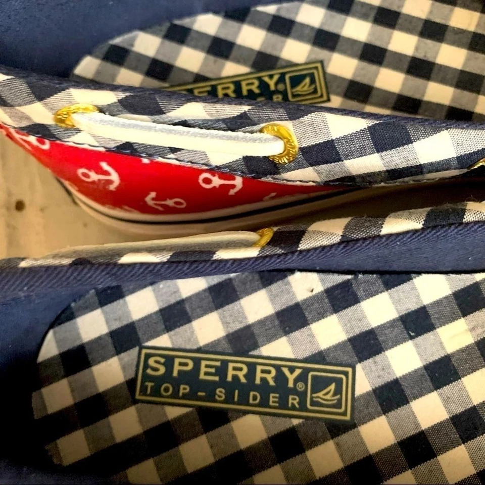 Sperry Red White Blue Check W/Anchor Print SZ 6.5 - Image 4 of 4