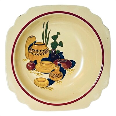 Homer Laughlin MEXICANA Century Red Band Cactus Plant Rim Fruit Dessert Bowl NEW