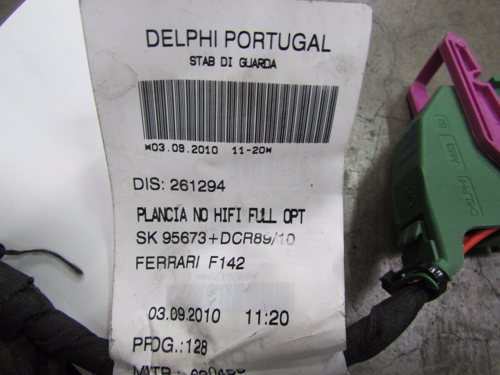 Ferrari 458 Italia, Main Dashboard Wiring Harness, Used, P/N 261294