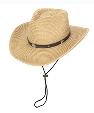 Womens Men Western Straw Cowboy Hat with Wind Lanyard Summer Hat Medium Khaki