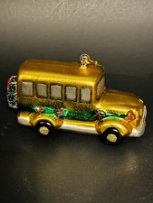 Mercury Glass Christmas Ornament YELLOW SCHOOL BUS Blown glass 6 Inches Long