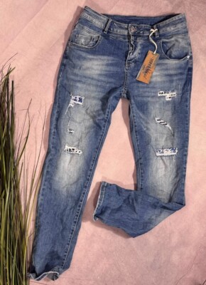 Stretch JEANS HOSE Skinny Fit BUTTONS Distressed Denim Melly Co 7279 L 38 40