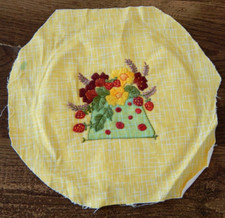 Homemade Embroidered Pic on Fabric FLORAL BERRIES Ready for Hoop 9" Cottagecore