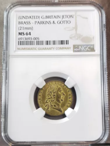 1845-1882 GREAT BRITAIN JETON PARKINS & GOTTO LONDON NGC MS 64 RARE TOP POP 1
