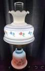 Vintage Hurricane Lamp Milk Glass Floral Dual Light Hand Painted Victorian Style