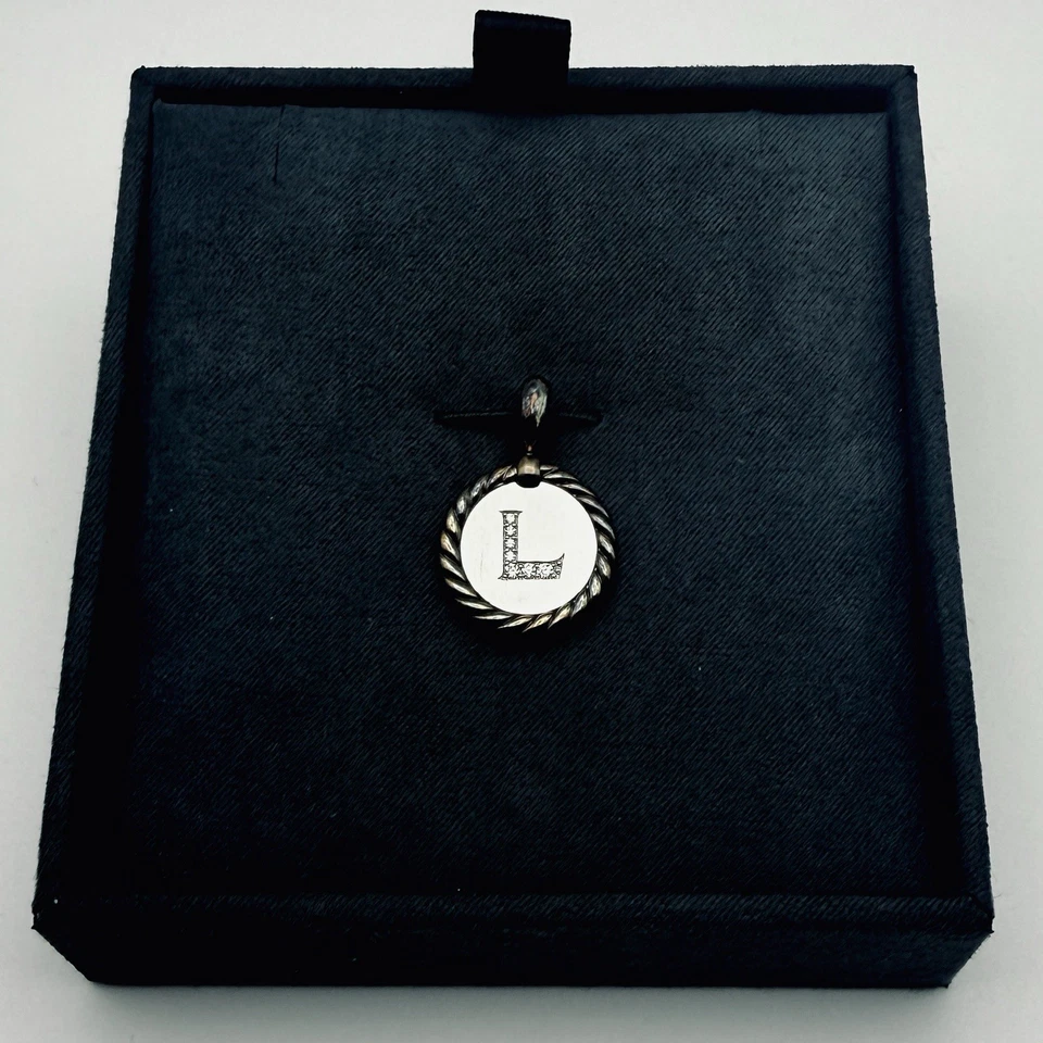 David Yurman Pavé Diamante Plata Esterlina Inicial “L” Potenciador Colgante Dije Nuevo Foto 3 de 4