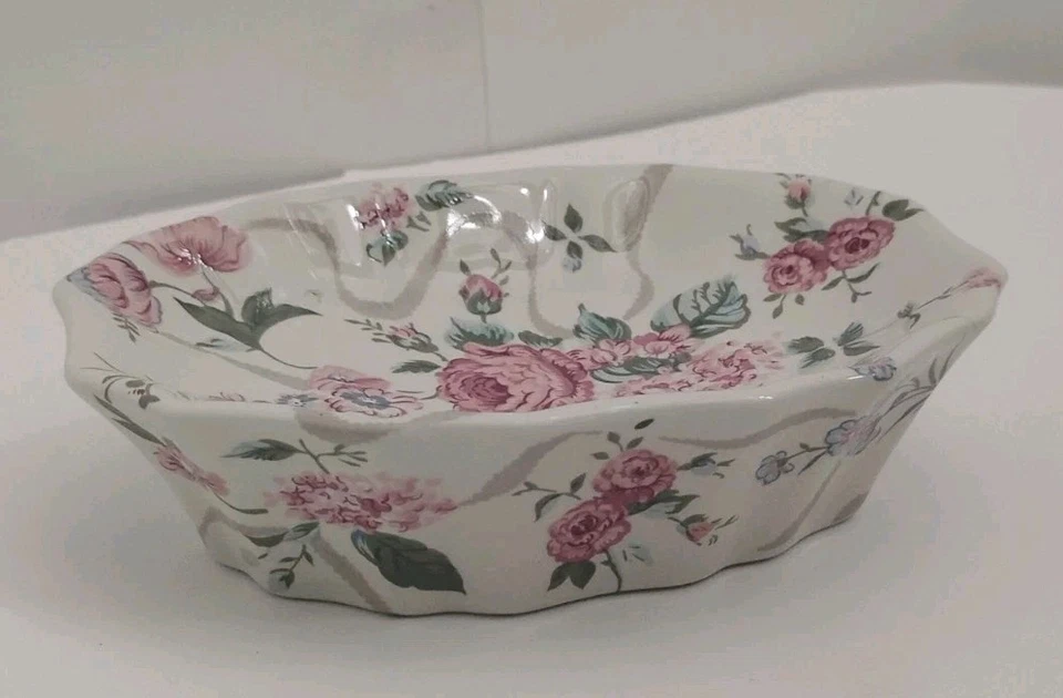 Jabonera de cerámica Shabby Chic rosa peonía rosa verde tocador de baño Foto 3 de 4