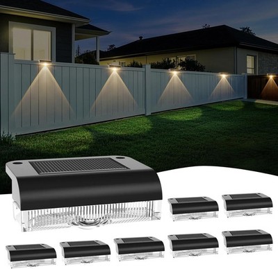 A.bigwhale Solar Fence Lights Outdoor, LED Solar Deck Light Waterproof, 8 Pack B