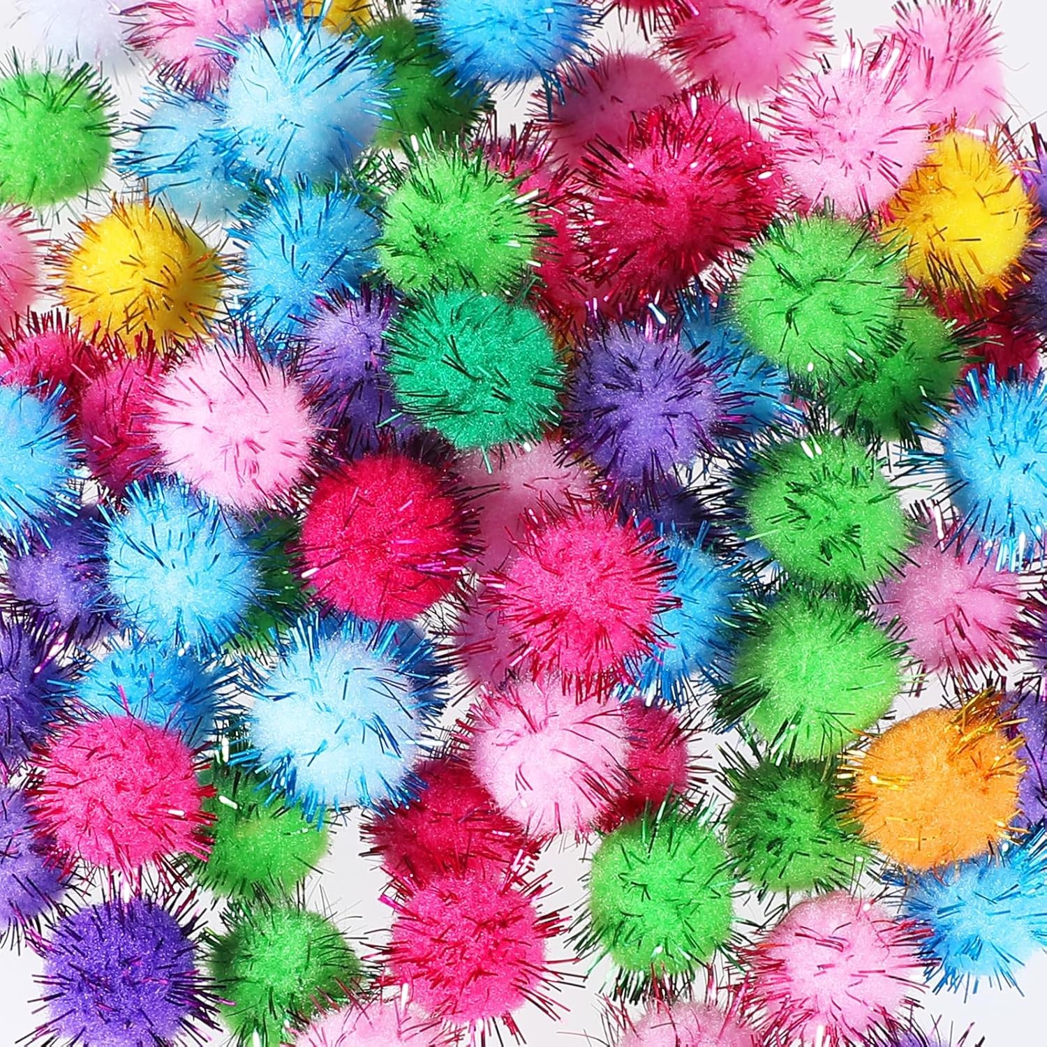 Oruola 100 Pcs Pompoms for Crafting,Glitter Pom Poms,Multicolor Bulk Pompoms,Sp