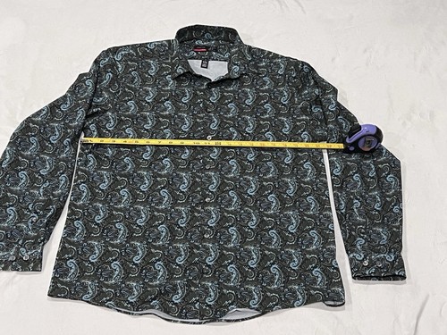 J. Ferrar Men's Short Sleeve Button Down Paisley Green Shirt Rayon Size L - Picture 4 of 8