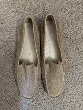 Donald J Pliner Perforated Gold Shimmer Loafers Beige