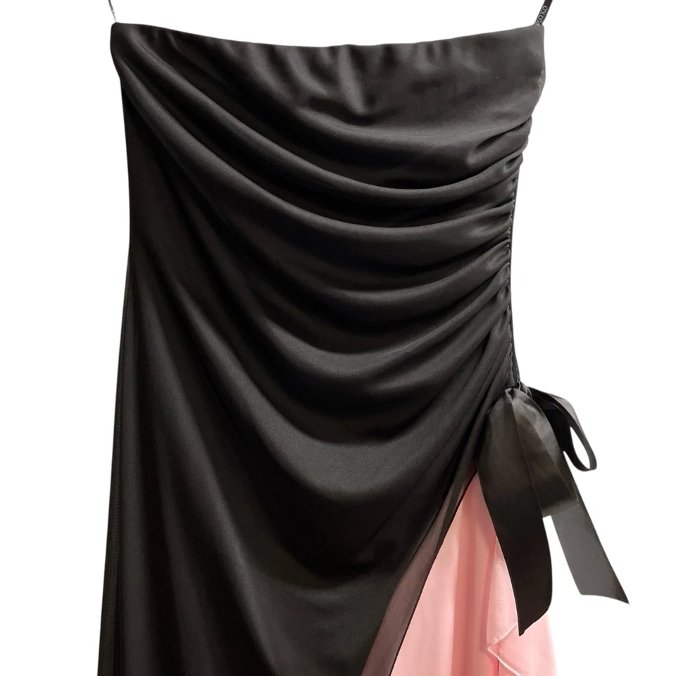 Vintage XOXO Y2K Dress M Black Pink Layered Mesh Strapless Maxi Whimsigoth Fairy - Image 3 of 4