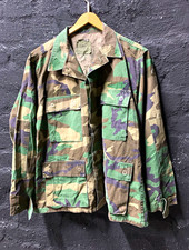 Vintage Woodland Camo Field Jacket Ripstop Cotton Coat Small Short 80s 90s Style